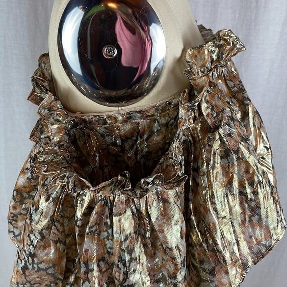 LoveShackFancy Tara Gold Ruffle Off Shoulder Maxi Dress - Picture 7 of 14